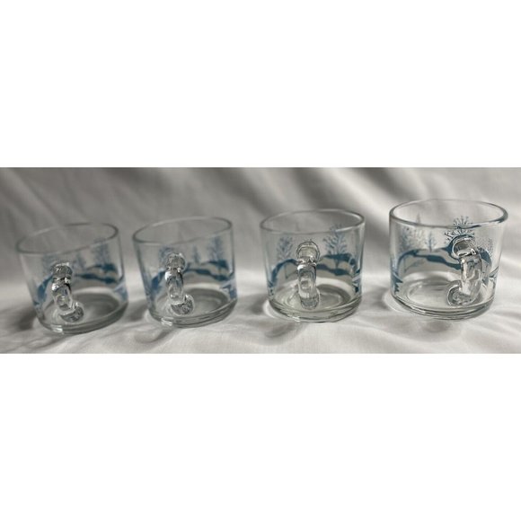 Anchor Hocking Clear Glass Coffee Tea Cups Mugs Winter Blue Scene Trees - Picture 3 of 6